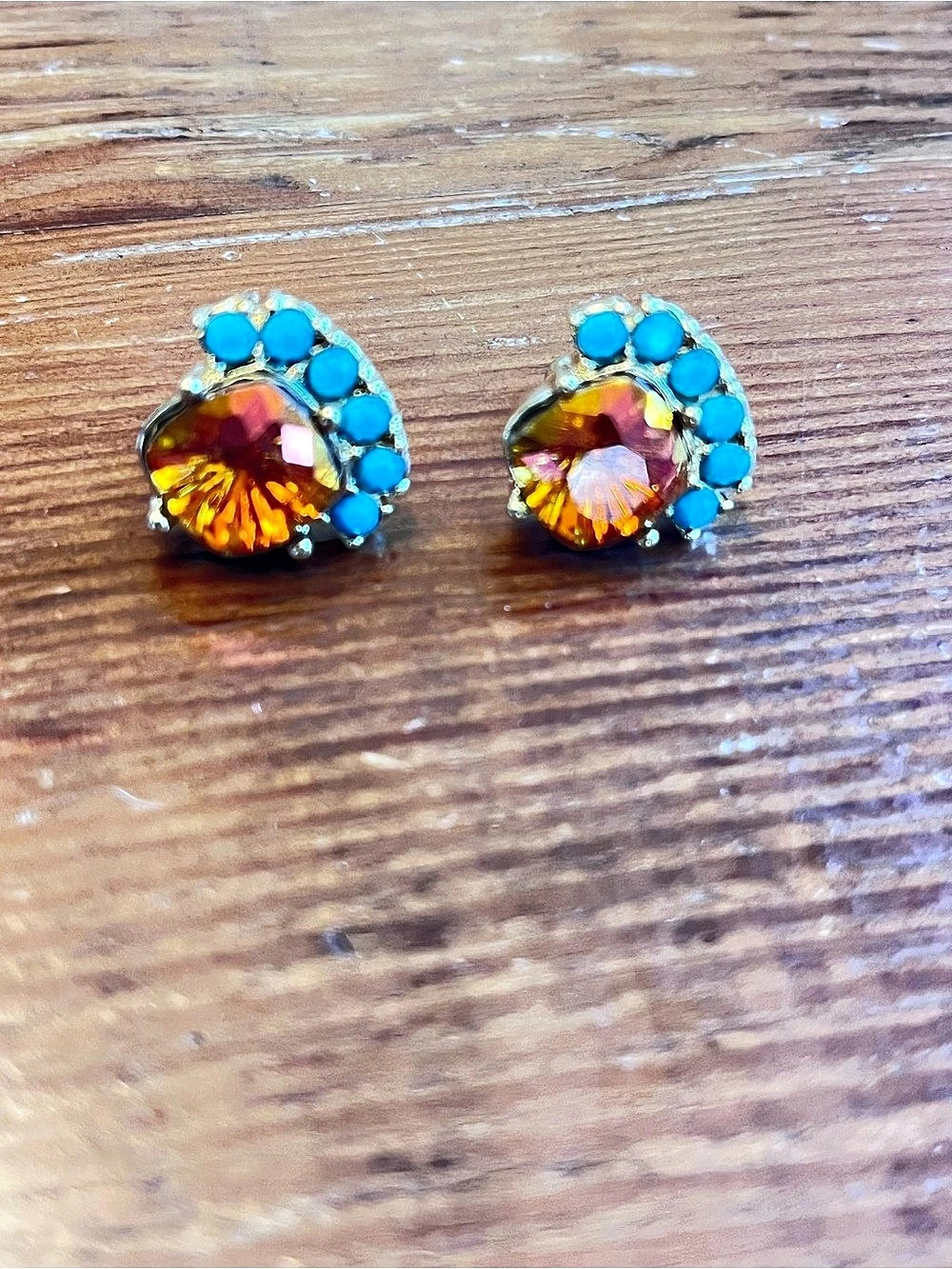 Crystal Drop Earrings in Blue & Orange Red Like New